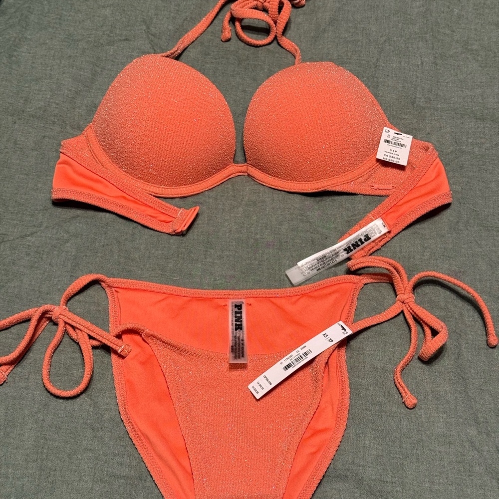 PINK Victoria's Secret Orange Bikini with Adjustable Straps